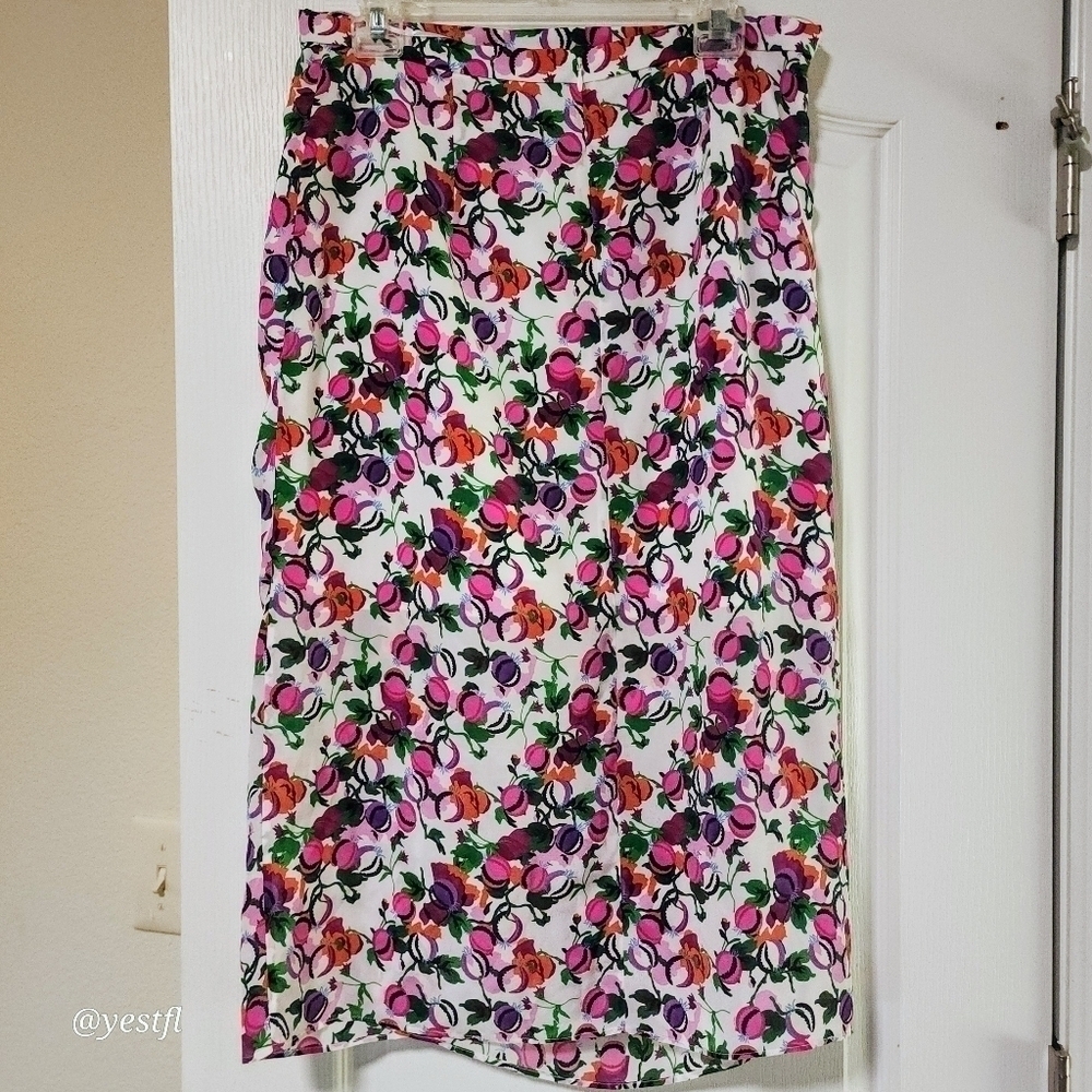 Saloni Kelly Floral Print Silk Skirt 12 - Picture 2 of 8